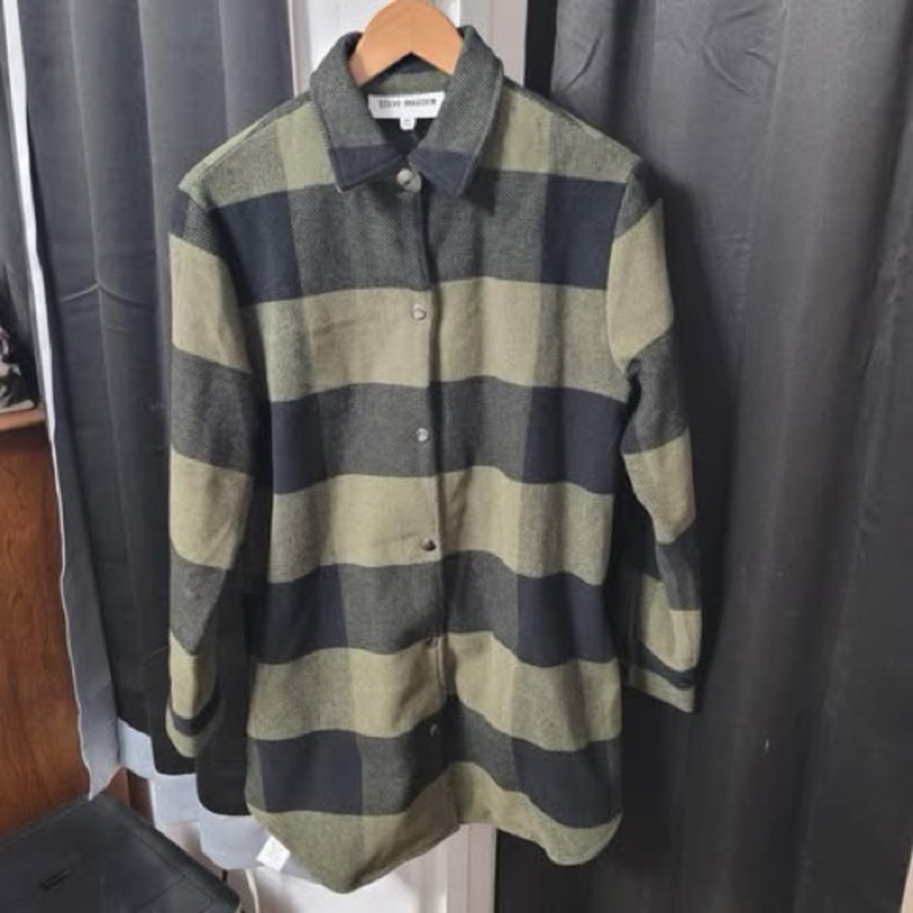 BB Dakota by Steve Madden Women’s Eldridge Long Plaid Flannel Coat Size Medium